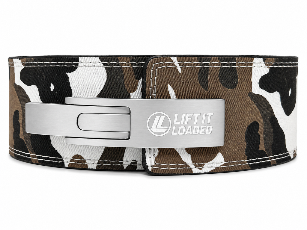 Lift It Loaded 10mm Leather Lever Weightlifting Belt - Camo / Stainless Steel Lever