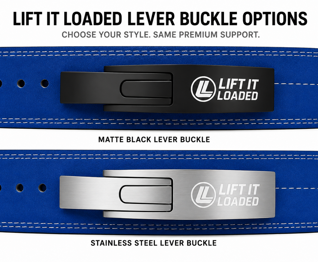 Lift It Loaded 10mm Leather Lever Weightlifting Belt - Cobalt Blue / Stainless Steel Lever