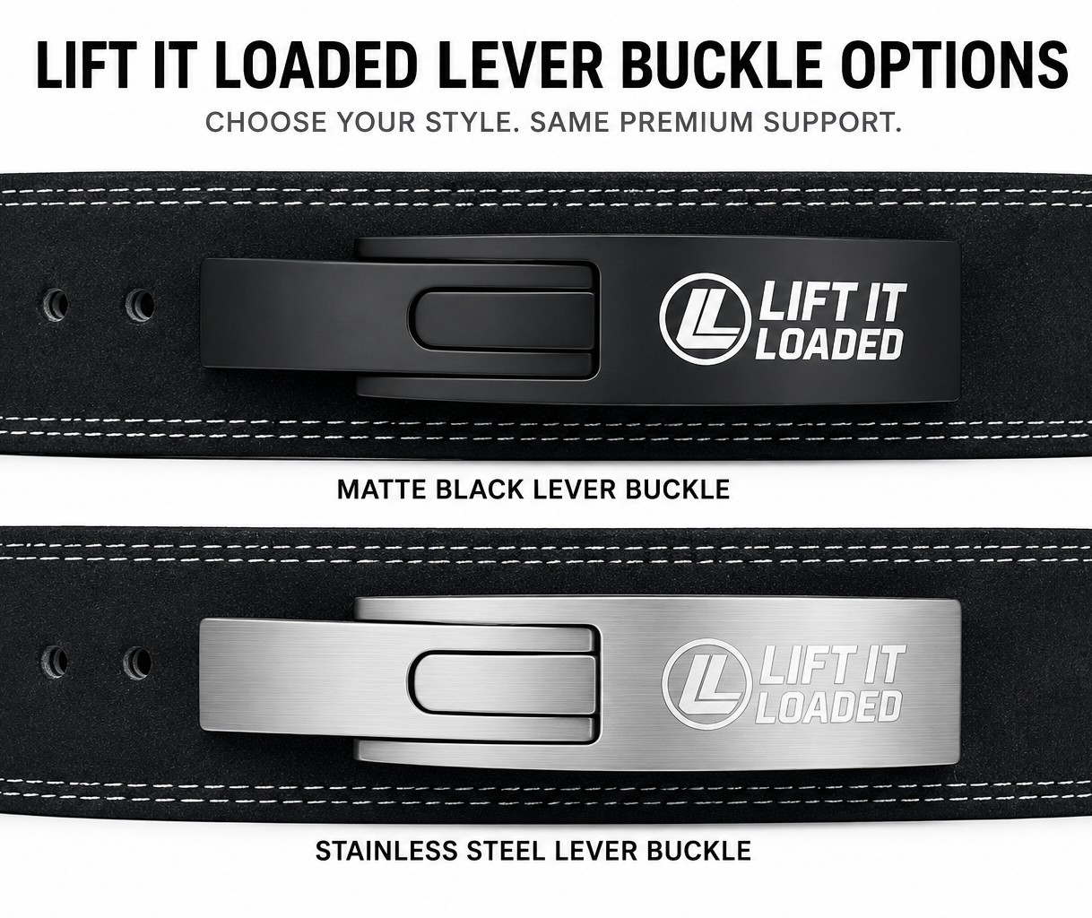 Lift It Loaded 10mm Leather Lever Weightlifting Belt - Black / Stainless Steel Lever